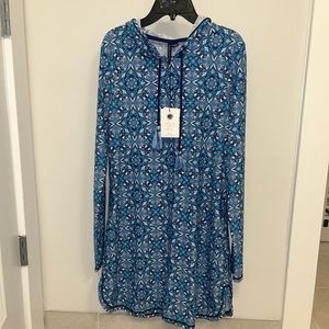 AQUA ET SOL Sz Small blue Hooded UPF 50+ Wearable Sunblock Tunic Dress